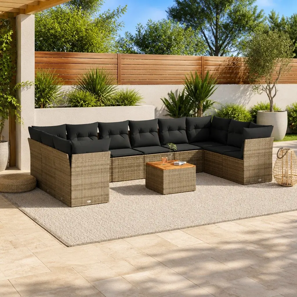 Outdoor Garden Sofa Set 11 Piece Grey Poly Rattan Furniture with Cushions Patio