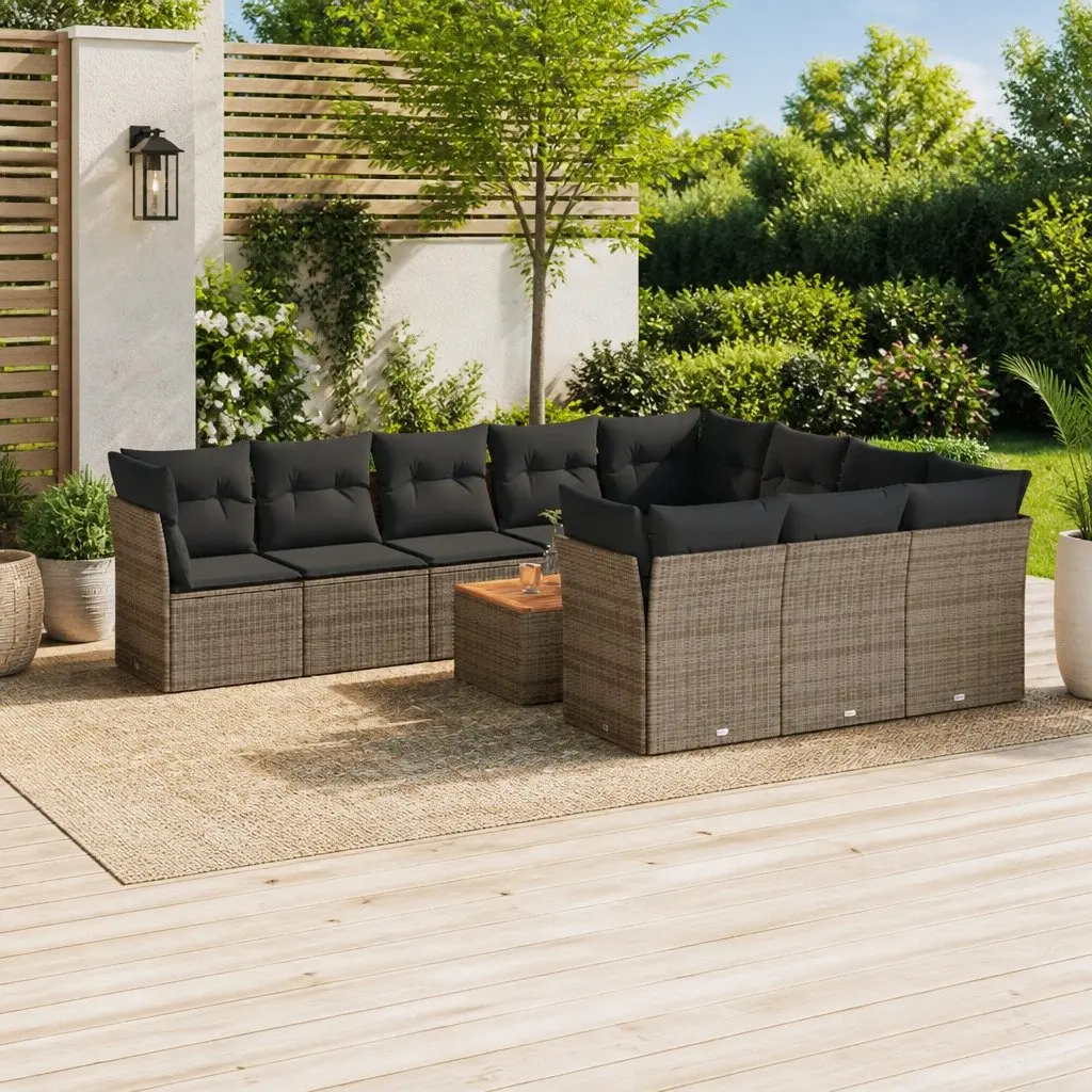 Garden Sofa Set Modular Grey 11 Piece Outdoor Furniture Poly Rattan