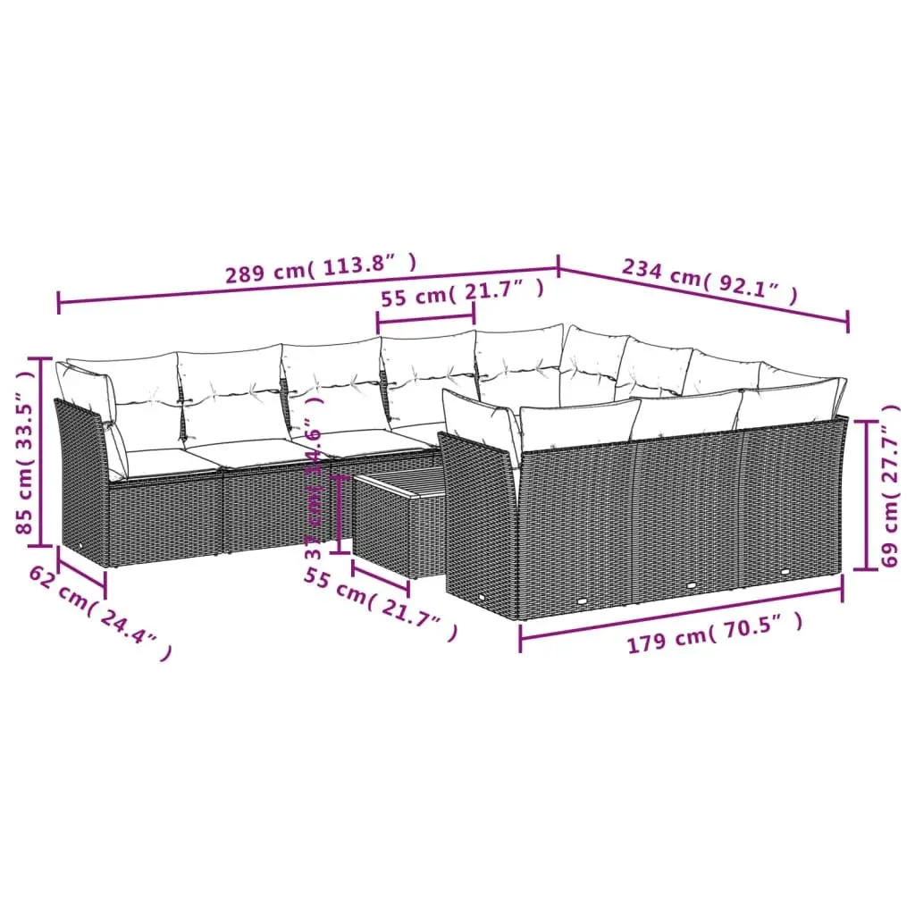 Garden Sofa Set Modular Grey 11 Piece Outdoor Furniture Poly Rattan