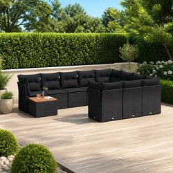 11 Piece Garden Sofa Set Outdoor Furniture Black Poly Rattan with Cushions Patio