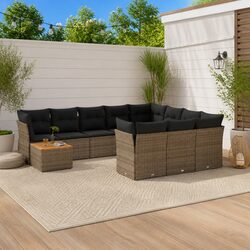 11 Piece Garden Sofa Set Grey Outdoor Furniture Patio Sectional with Cushions