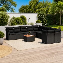 Friendly 11-Piece Garden Sofa Set - Black with Cushions