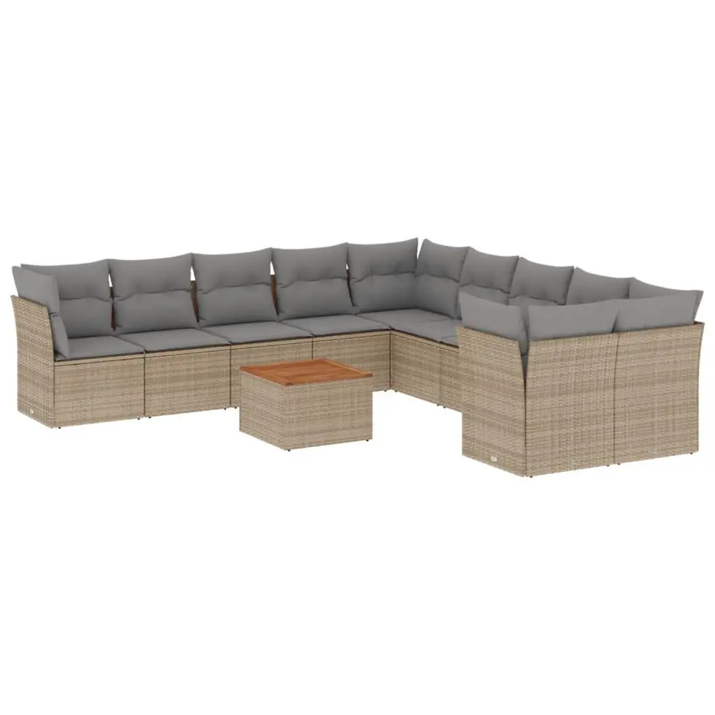 Garden Sofa Set 11 Piece Outdoor Furniture Beige Poly Rattan Patio Lounge