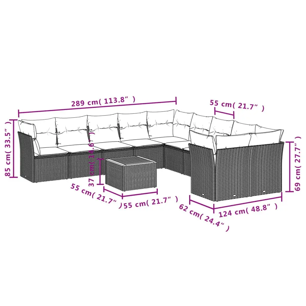Garden Sofa Set 11 Piece Outdoor Furniture Beige Poly Rattan Patio Lounge