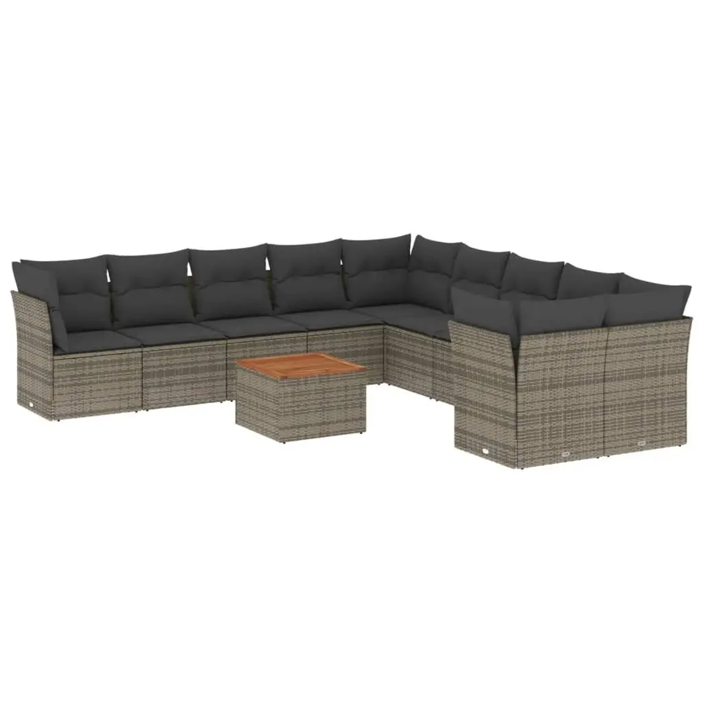 Garden Sofa Set 11 Piece Outdoor Furniture Grey Poly Rattan Patio Cushions