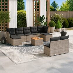 Garden Sofa Set 10 Piece Outdoor Furniture Grey Poly Rattan Modular with