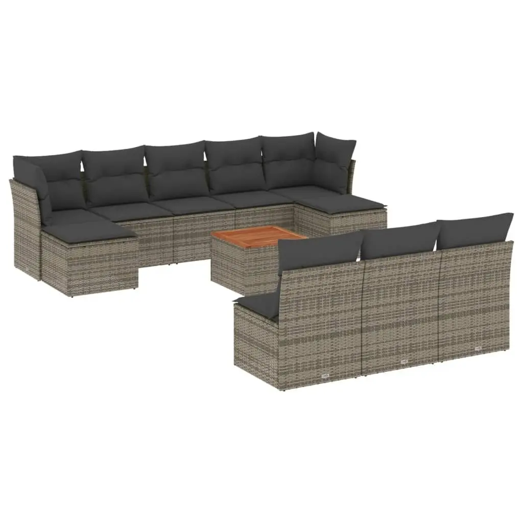 Garden Sofa Set 11 Piece Outdoor Furniture Grey Poly Rattan Patio Sectional