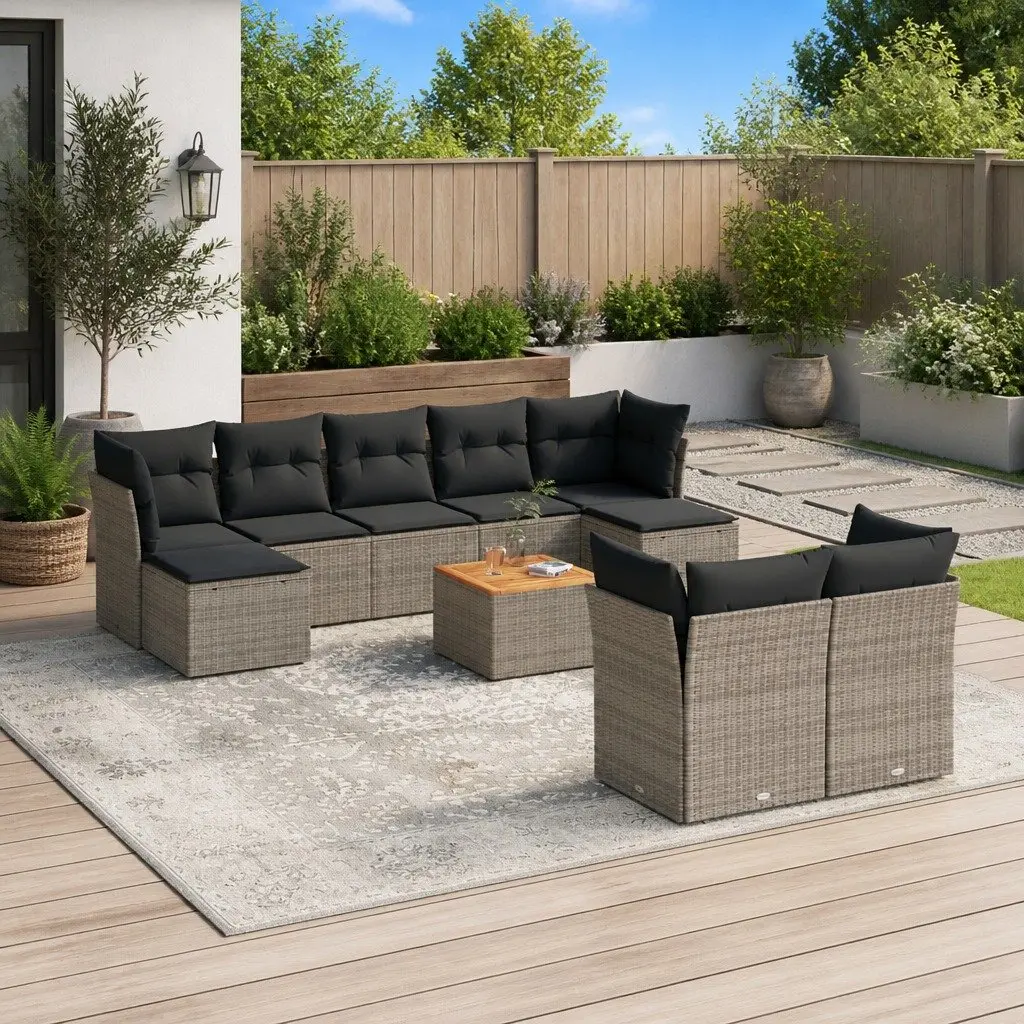 Garden Sofa Set 10 Piece Outdoor Furniture Modular Grey Poly Rattan with