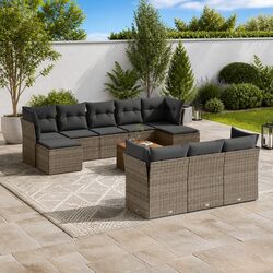 Garden Sofa Set 11 Piece Outdoor Furniture Patio Grey Poly Rattan Modular With
