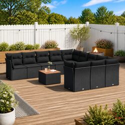 Friendly 12 Piece Black Garden Sofa Set for You