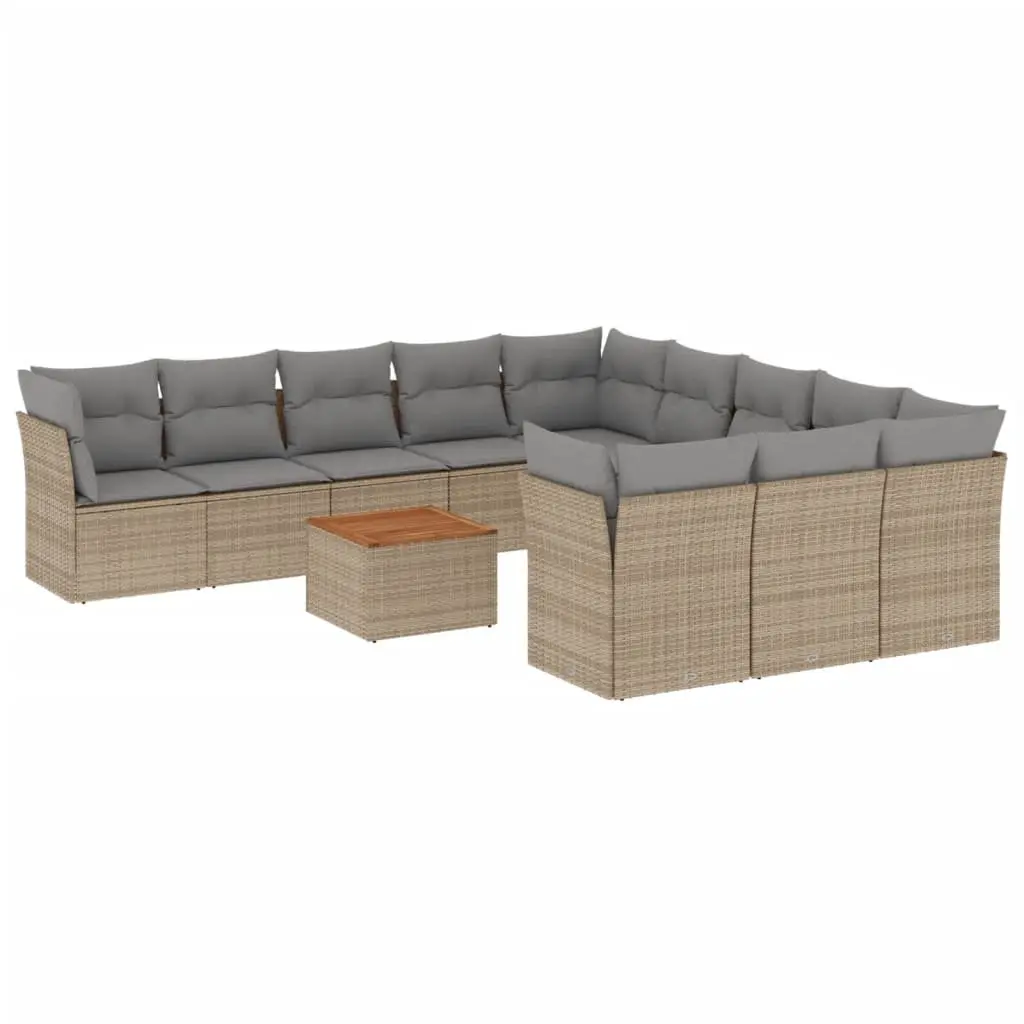 Outdoor Garden Sofa Set 12 Piece Beige Poly Rattan Modular Patio Furniture with