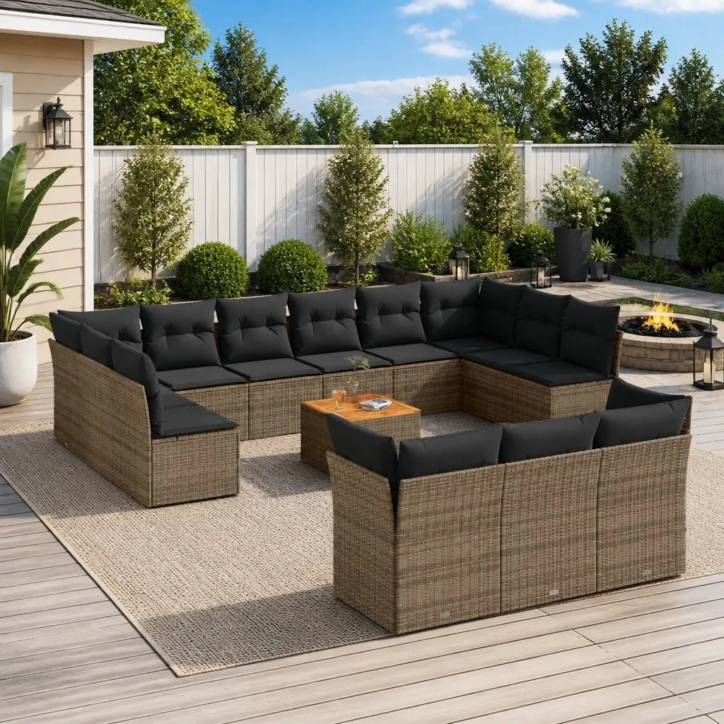 Garden Sofa Set 14 Piece Outdoor Patio Furniture Grey Modular Rattan with