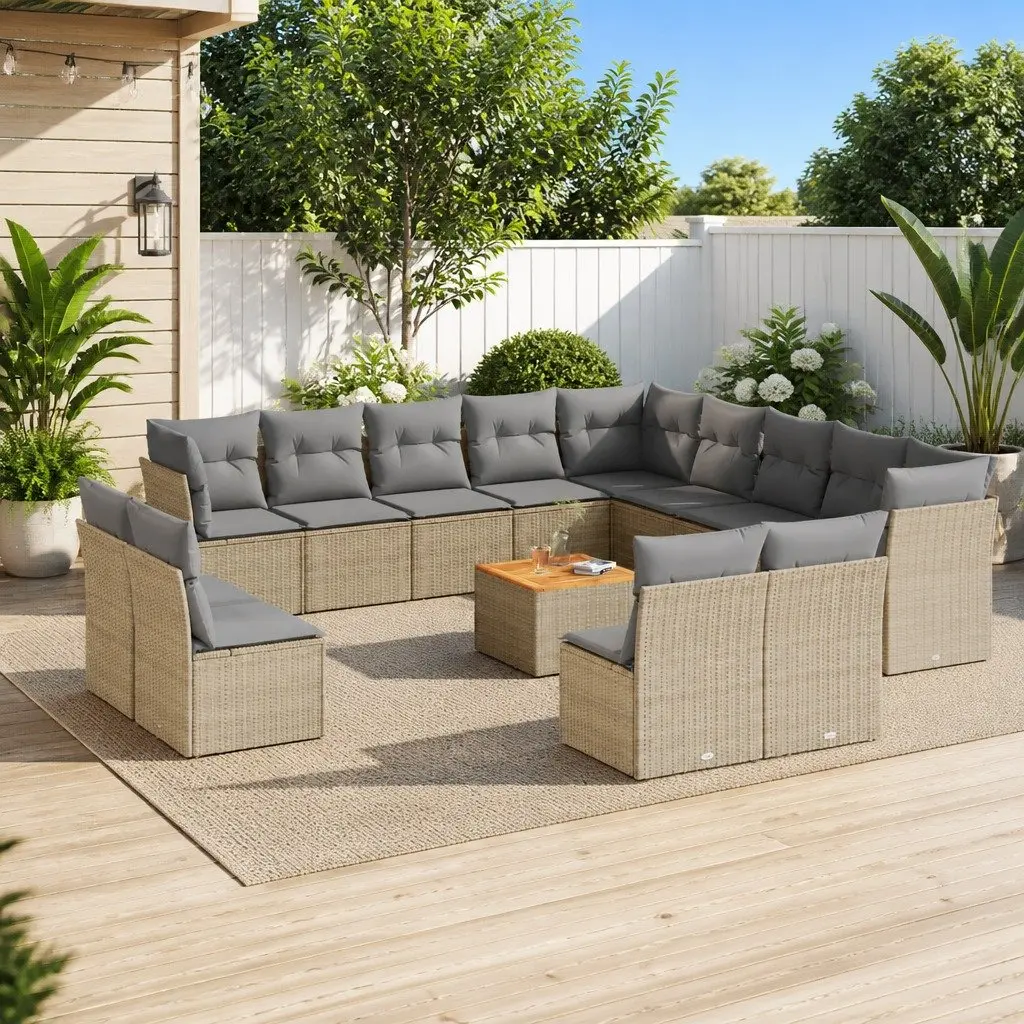 Garden Sofa Set 14 Piece Outdoor Furniture Patio Beige with Cushions Modular