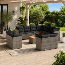 Garden Sofa Set 12 Piece Outdoor Furniture Patio Grey Poly Rattan Modular