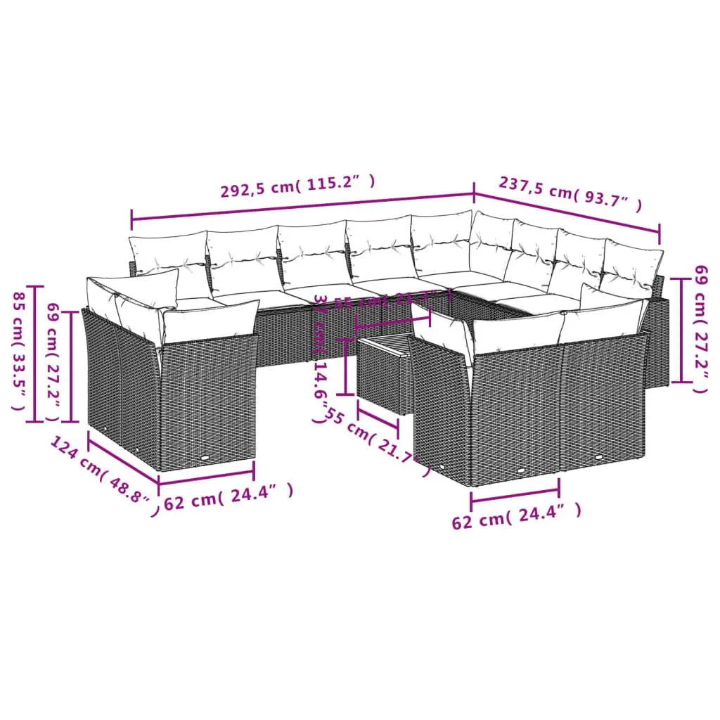 Outdoor Garden Sofa Set 13 Piece Beige Poly Rattan Patio Furniture with Cushions