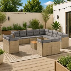 Garden Sofa Set 14 Piece Outdoor Furniture Beige Poly Rattan Patio Lounge