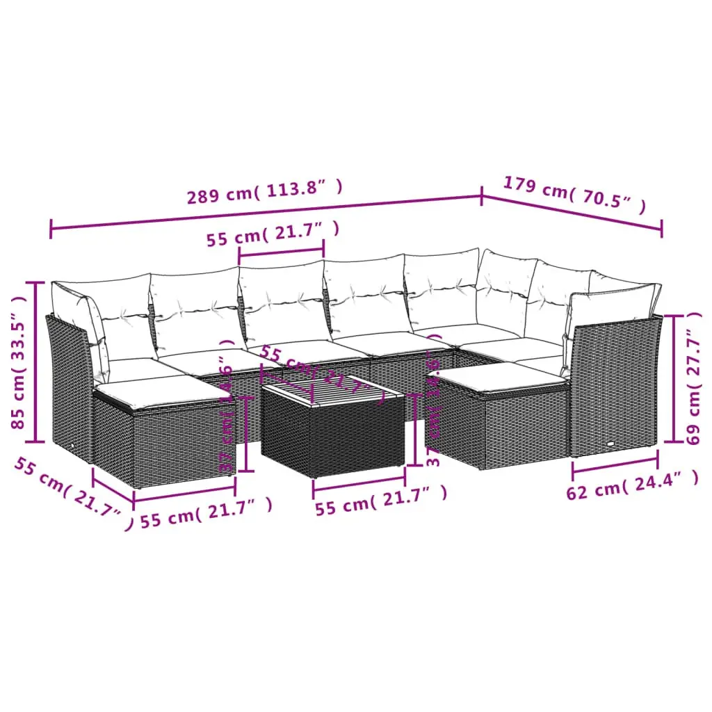 Garden Sofa Set Grey 10 Piece Outdoor Furniture with Cushions Poly Rattan