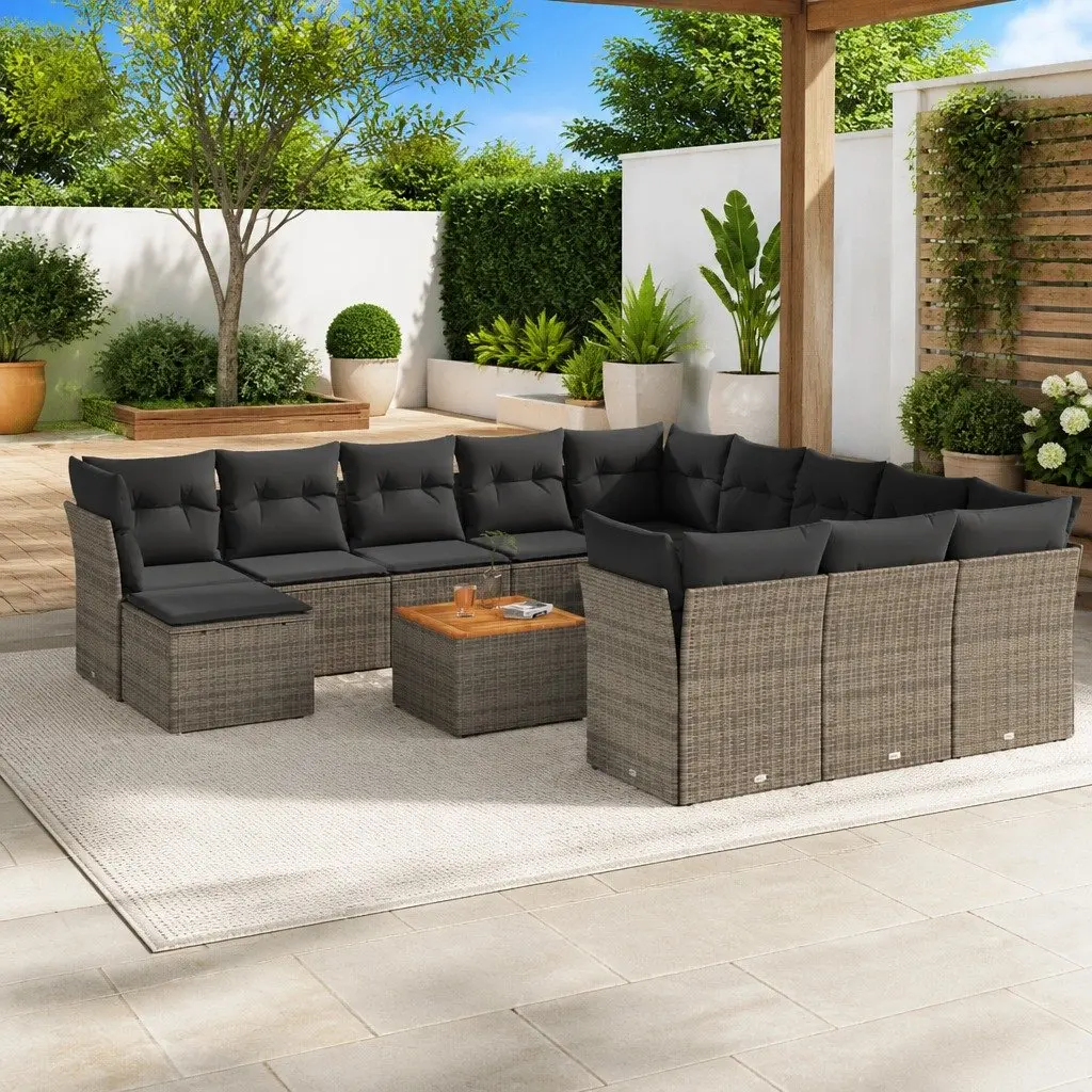 Outdoor Garden Sofa Set 13 Piece Grey Poly Rattan Patio Furniture with Cushions