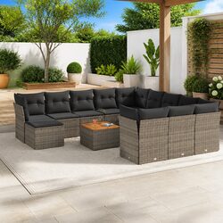Outdoor Garden Sofa Set 13 Piece Grey Poly Rattan Patio Furniture with Cushions