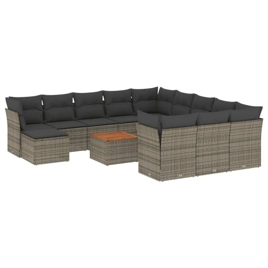 Outdoor Garden Sofa Set 13 Piece Grey Poly Rattan Patio Furniture with Cushions