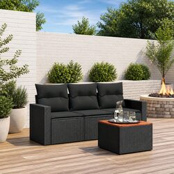 Garden Sofa Set 4 Piece Outdoor Patio Furniture with Cushions Black Rattan