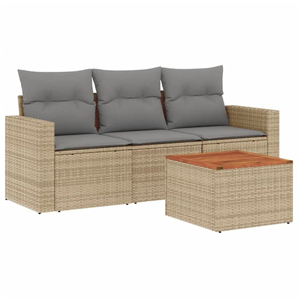 Garden Sofa Set 4 Piece Outdoor Furniture Patio Beige Poly Rattan with Cushions