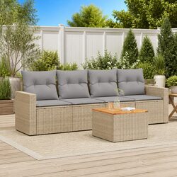 Garden Sofa Set 5 Piece Outdoor Furniture with Cushions Beige Patio Seating