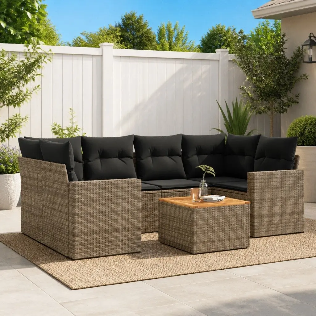 7 Piece Garden Sofa Set Grey Modular Outdoor Furniture with Cushions