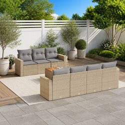 Garden Sofa Set 8 Piece Outdoor Furniture Beige Poly Rattan Modular Patio