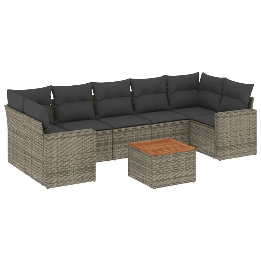 Garden Sofa Set 8 Piece Outdoor Furniture Grey Poly Rattan with Cushions Patio