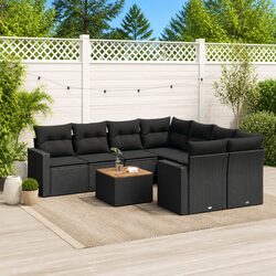 Garden Sofa Set 9 Piece Outdoor Furniture Patio Lounge Black Poly Rattan with