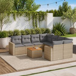 Garden Sofa Set 9 Piece Outdoor Furniture Patio Beige Poly Rattan with Cushions