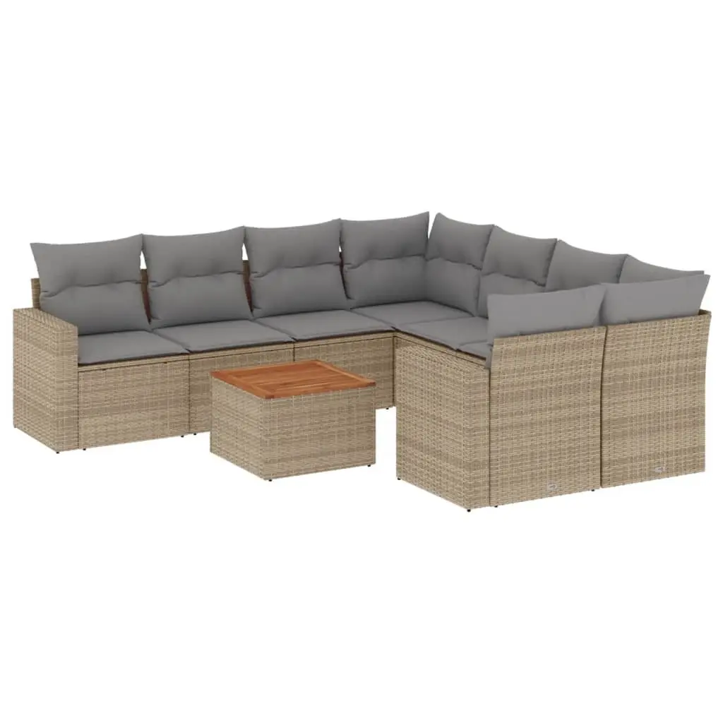 9 Piece Garden Sofa Set Modular Outdoor Furniture Beige Poly Rattan with Cushions