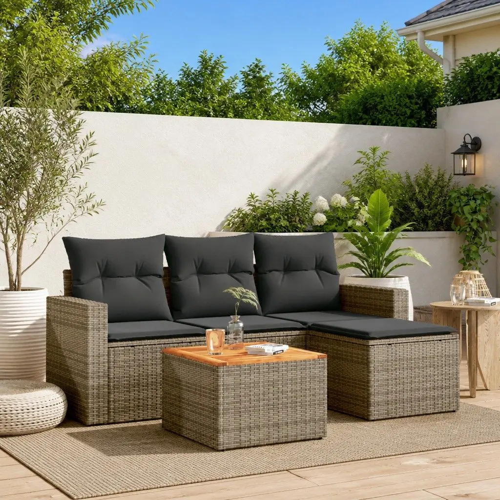 5 Piece Garden Sofa Set with Cushions Grey Outdoor Patio Furniture Poly Rattan
