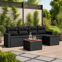 Garden Sofa Set 6 Piece Outdoor Furniture Patio Lounge Black Rattan Cushions