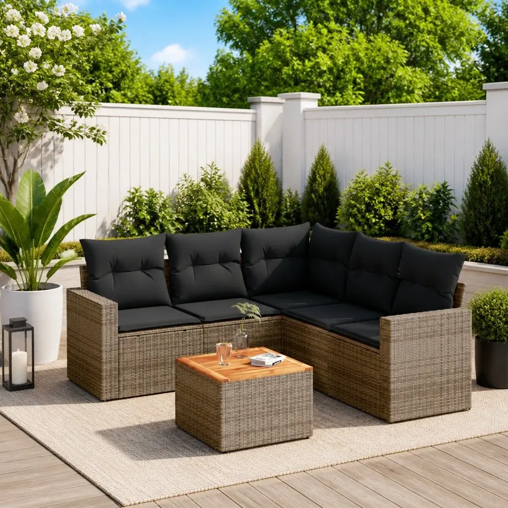 Garden Sofa Set Modular Grey 6 Piece Outdoor Furniture with Cushions