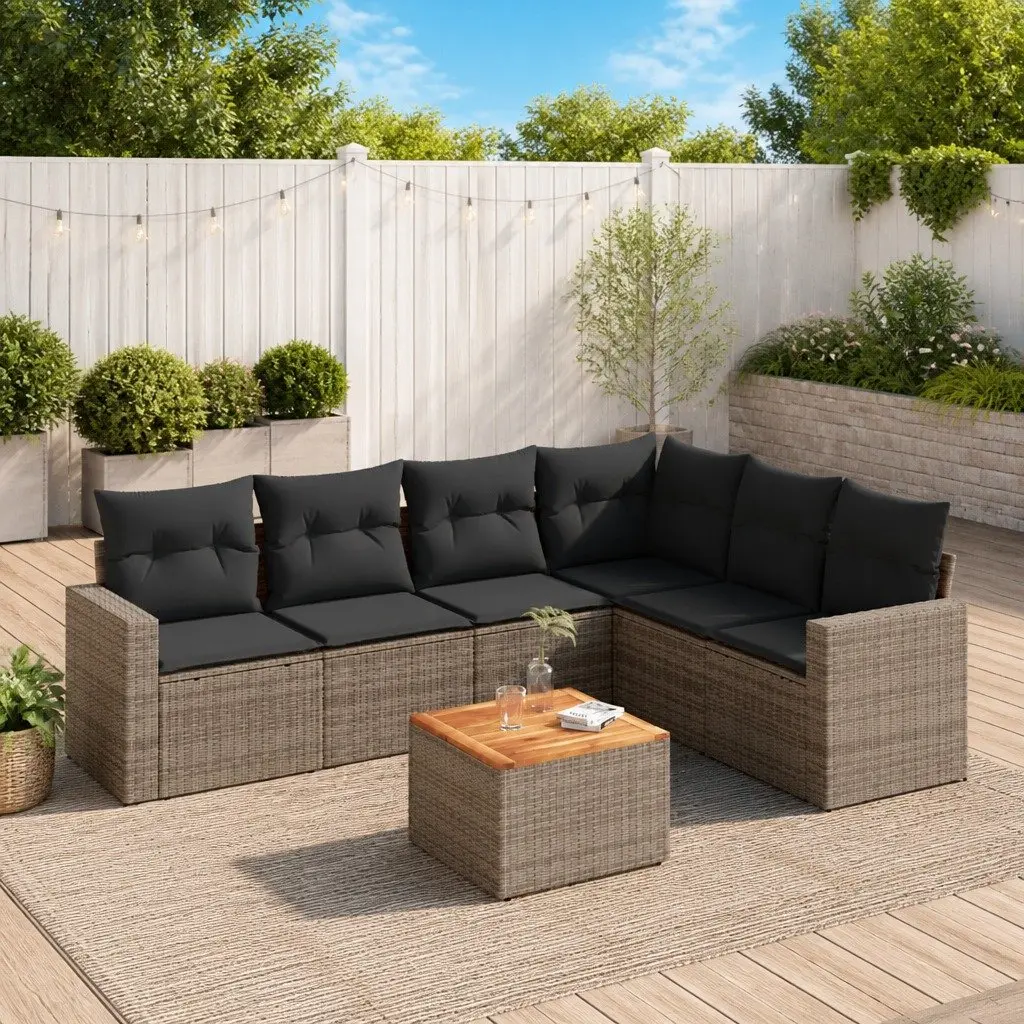 Garden Sofa Set 7 Piece Outdoor Furniture Grey Poly Rattan with Cushions Patio