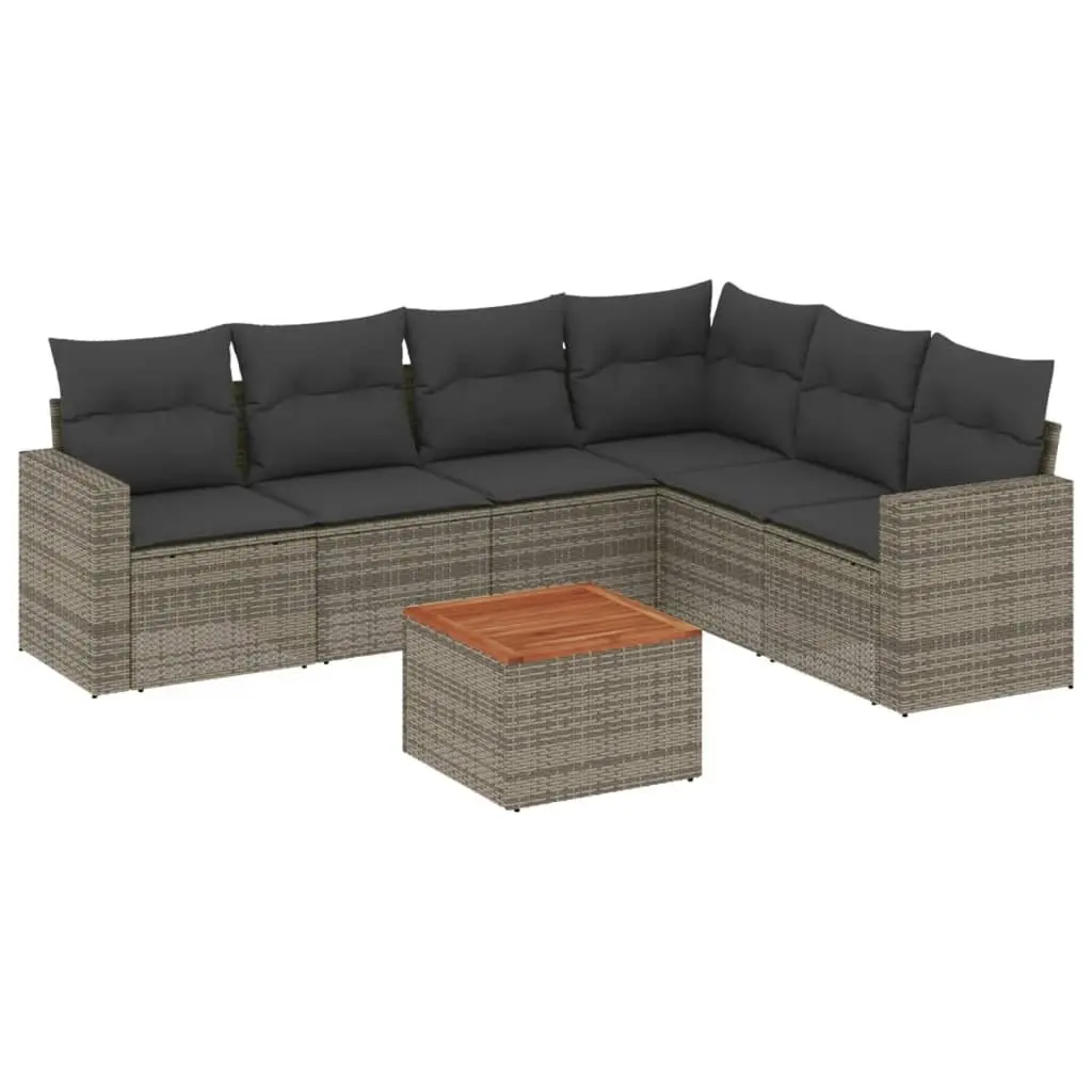 Garden Sofa Set 7 Piece Outdoor Furniture Grey Poly Rattan with Cushions Patio