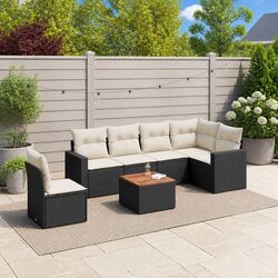 7 Piece Garden Sofa Set Outdoor Furniture Patio Black Poly Rattan with Cushions