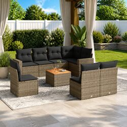Garden Sofa Set 9 Piece Outdoor Furniture Patio Lounge Grey with Cushions