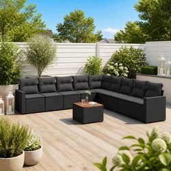Garden Sofa Set 10 Piece Outdoor Furniture Poly Rattan Patio Lounge Black