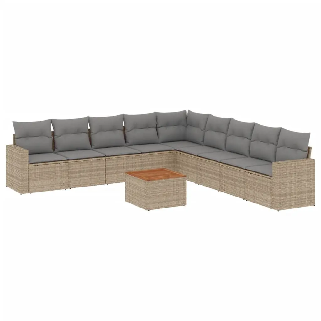 Outdoor Furniture Set Modular 10 Piece Beige Poly Rattan with Thick Cushions