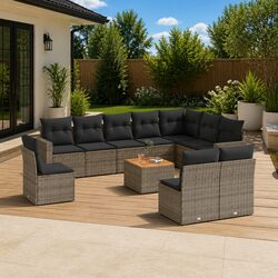11 Piece Garden Sofa Set Outdoor Furniture Patio Sectional with Cushions Grey