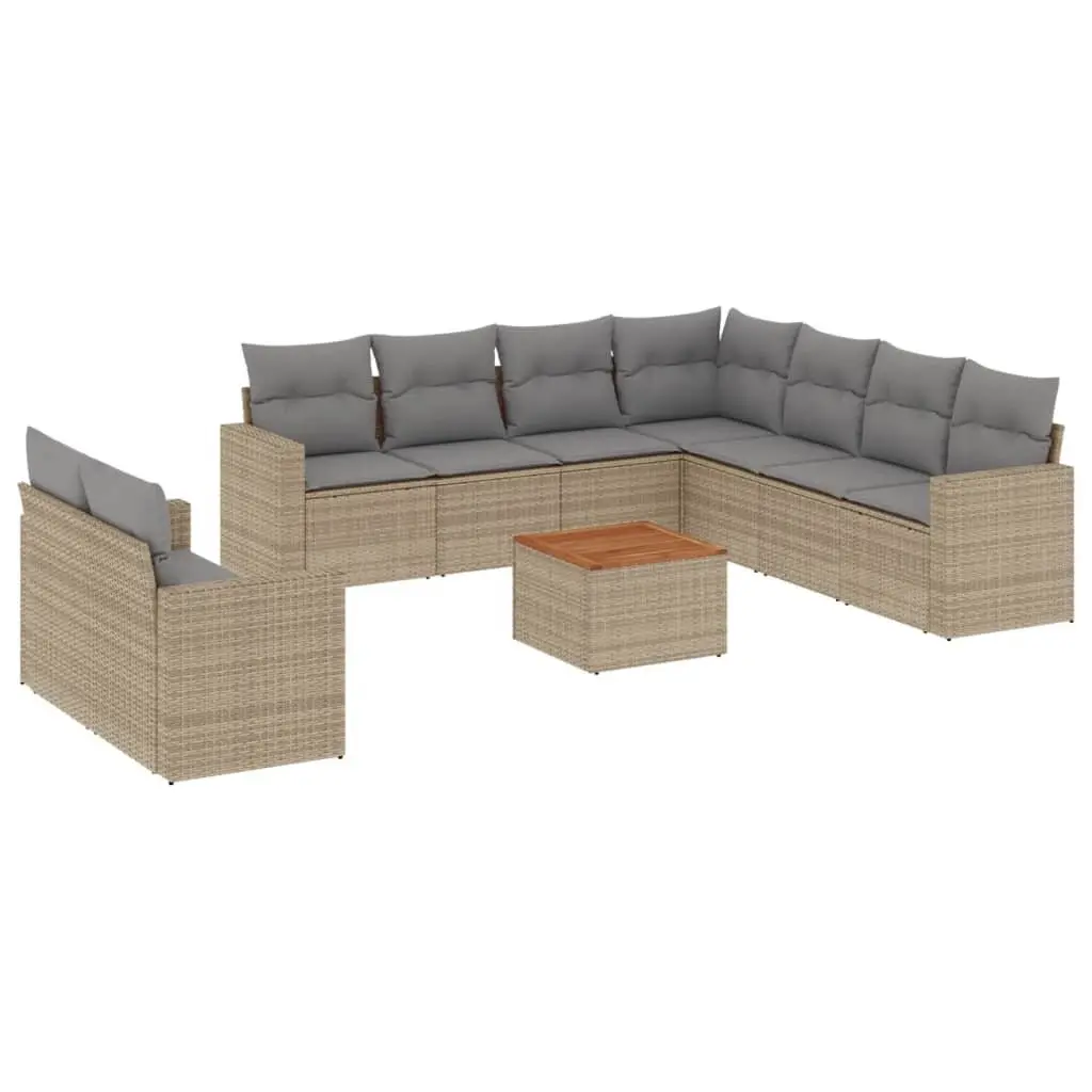 Garden Sofa Set 10 Piece Outdoor Furniture Patio Beige Poly Rattan Cushions