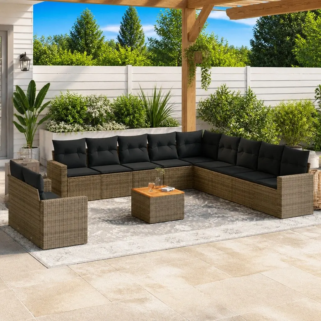 Garden Sofa Set 12 Piece Outdoor Furniture Grey Poly Rattan Modular Patio Lounge