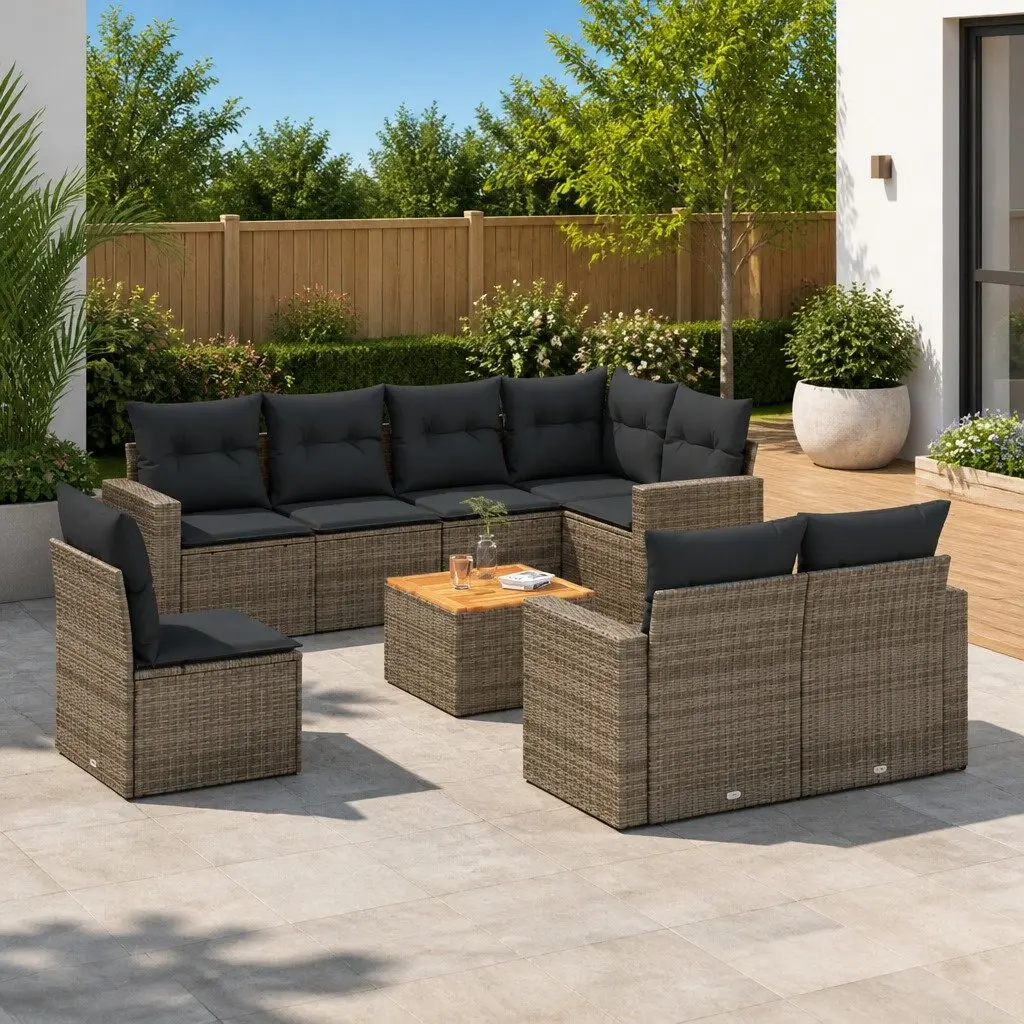 Garden Sofa Set 9 Piece Outdoor Furniture Grey Poly Rattan Modular Patio Lounge