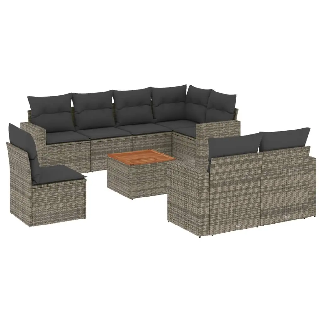 Garden Sofa Set 9 Piece Outdoor Furniture Grey Poly Rattan Modular Patio Lounge