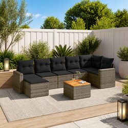 8 Piece Outdoor Garden Sofa Set Grey Poly Rattan Patio Sectional Furniture with