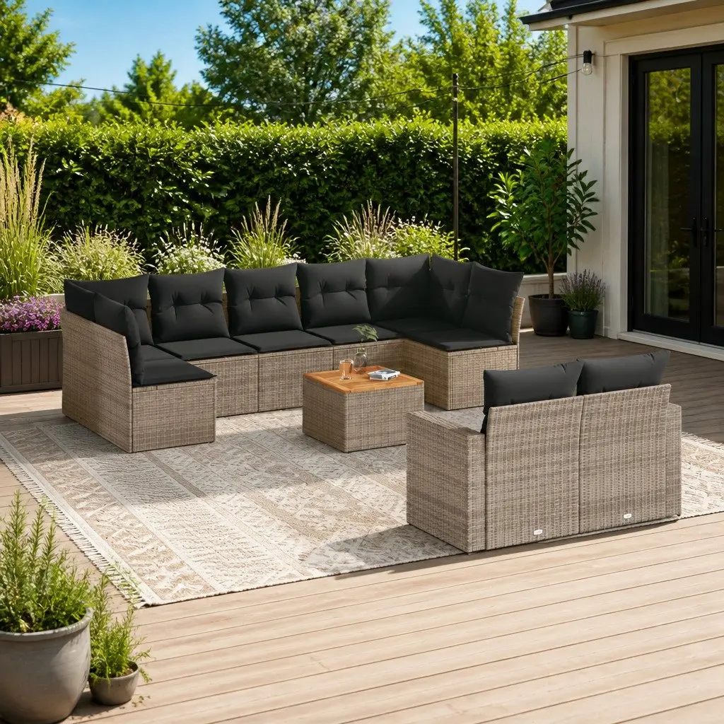 Outdoor Sectional Sofa Set Grey Poly Rattan 10 Piece