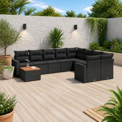 Outdoor Sectional Sofa Set 10 Piece Garden Furniture Black Poly Rattan Modular